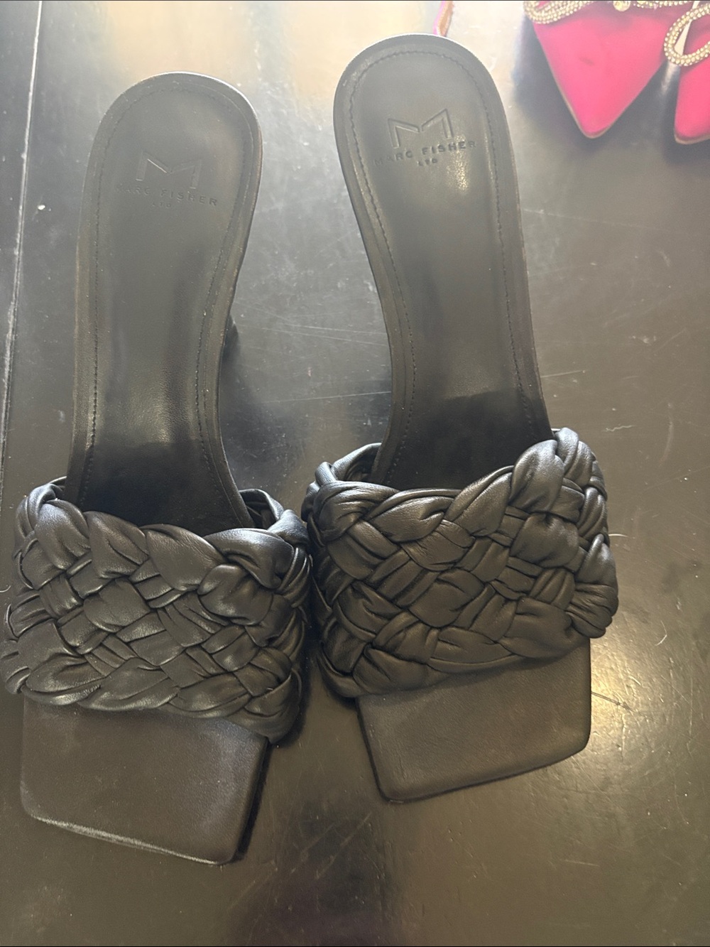 Marc Fisher Black Braided Slide Mules